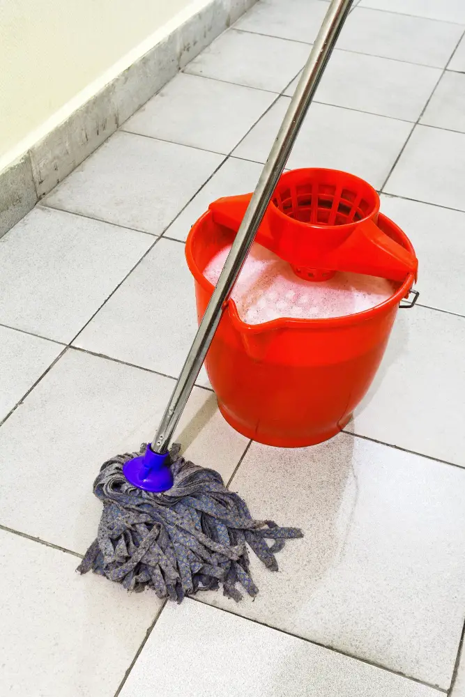 Mop Floors Restuarant Kitchen Floor Cleaning - Mop Hot water and cleaning solution