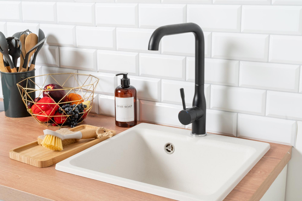 Reglaze White Kitchen Sink Wooden Countertop