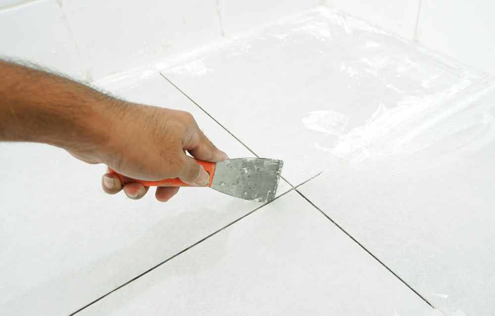 Removal of Old Grout with Trowel Kitchen Floor