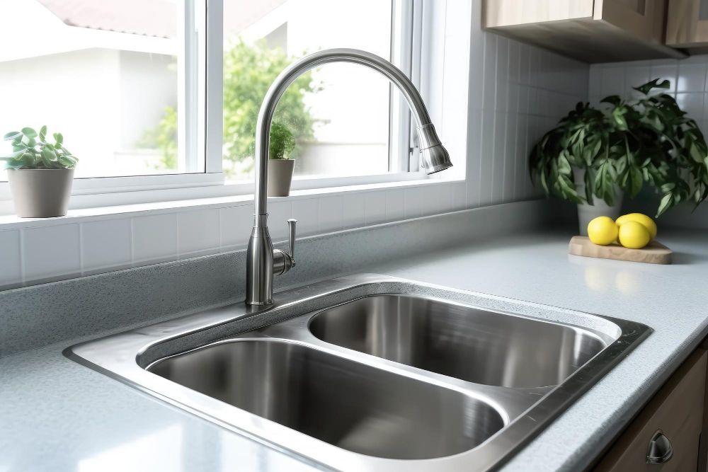 Can You Refinish A Kitchen Sink Effective Steps For Sink Makeover   Stainless Steel Double Kitchen Sink And Faucet 