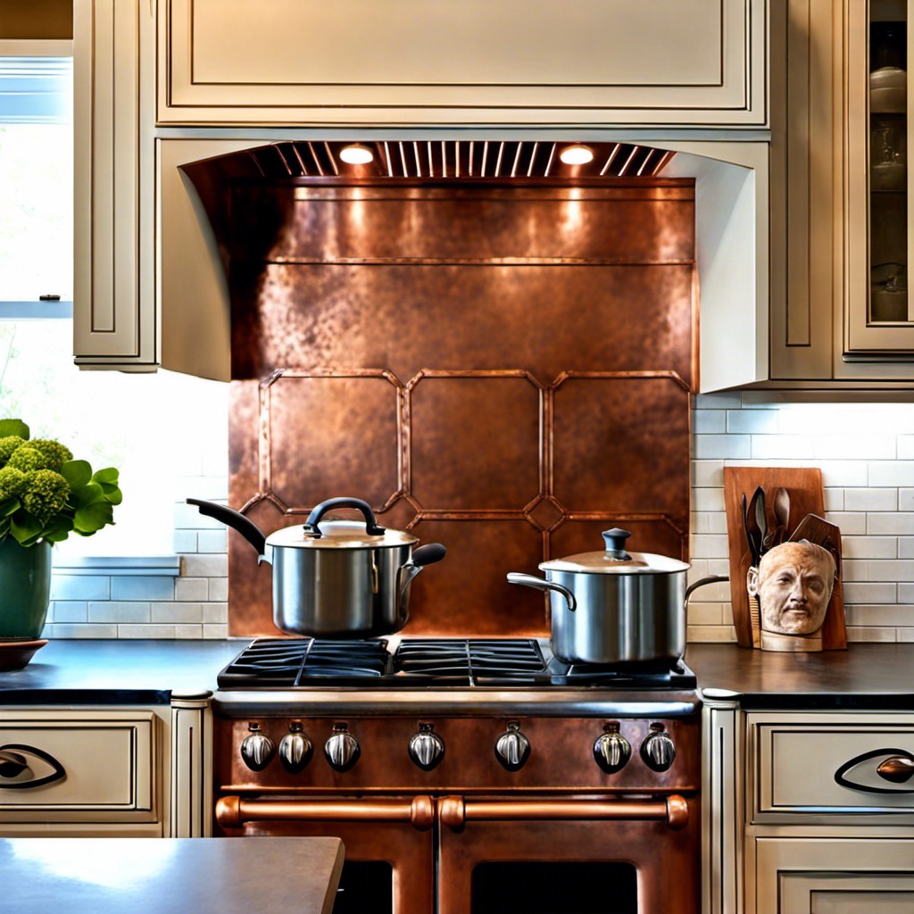 aged copper backsplash for a vintage look