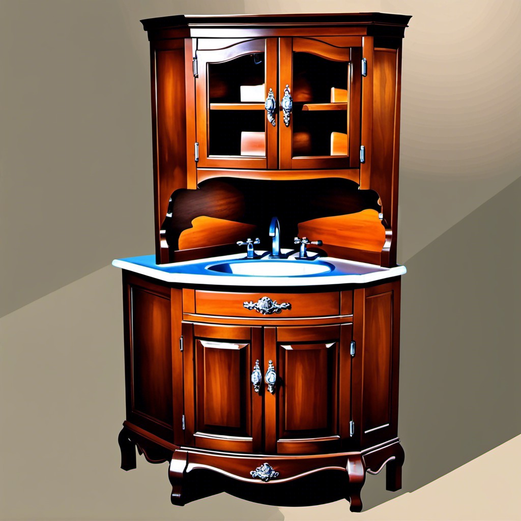 antique wooden corner sink cabinet