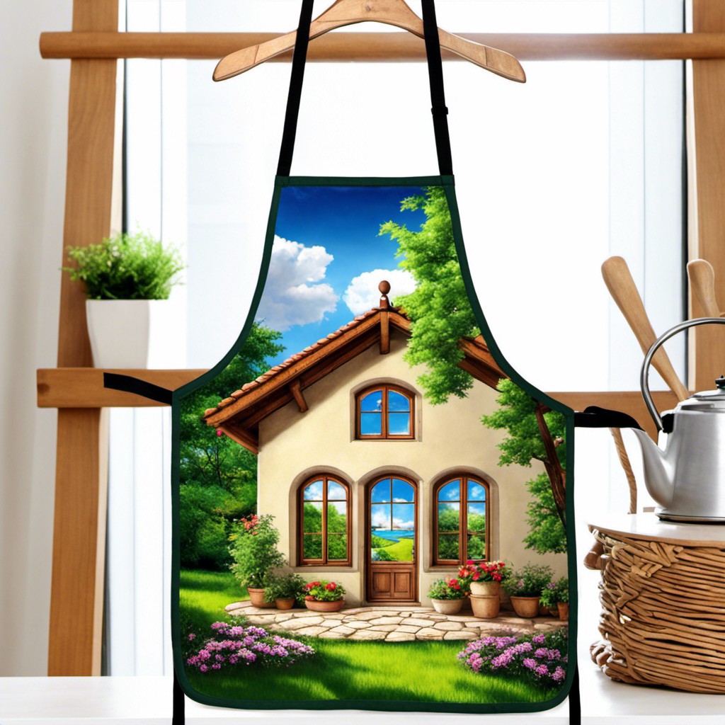 apron with window scenery print