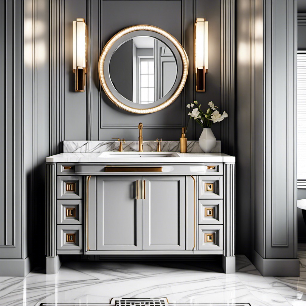 art deco inspired light gray vanity