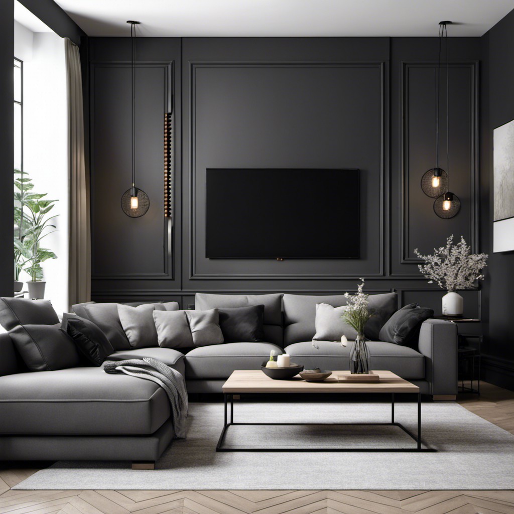 black and grey theme featuring a black sofa