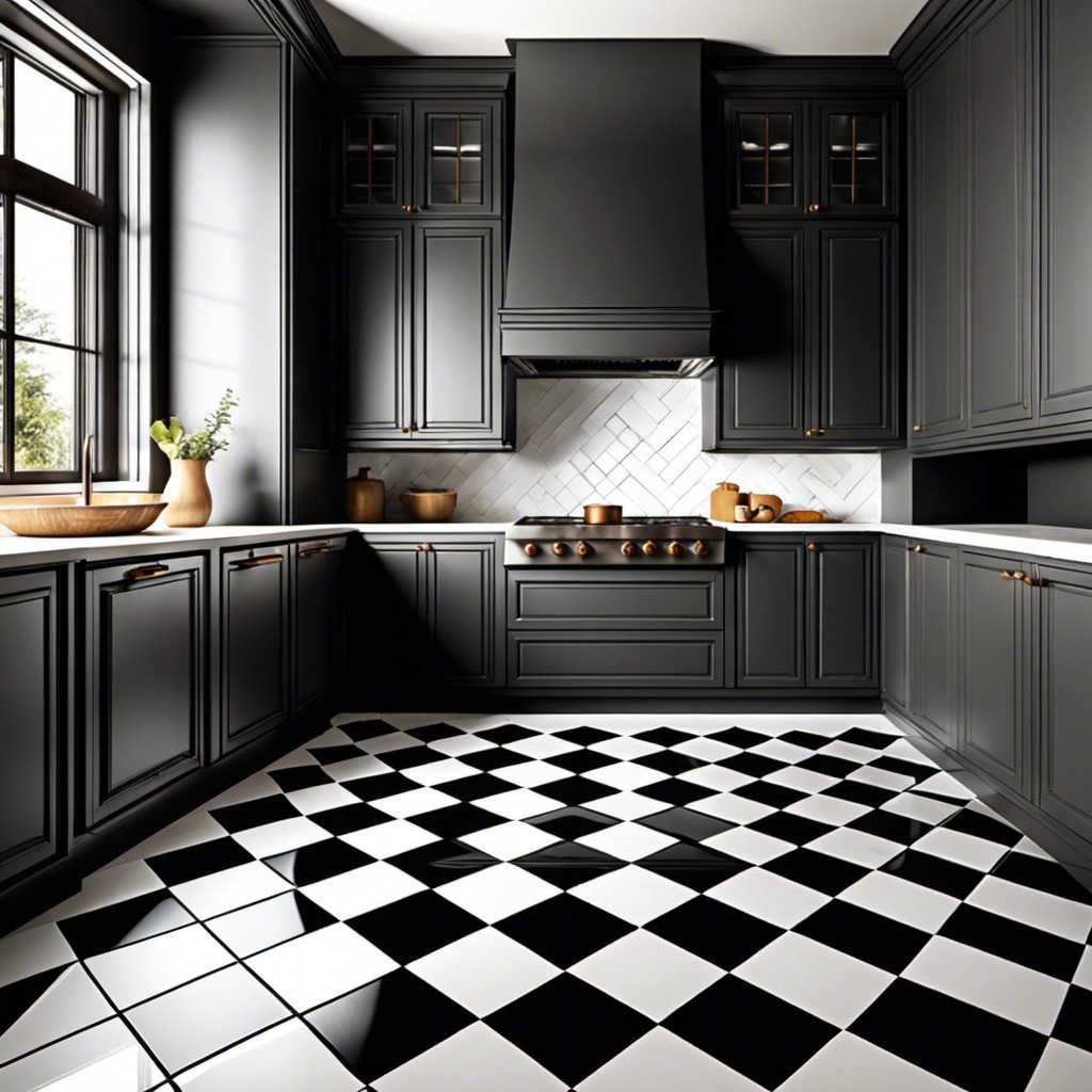 black and white checkered tile floor