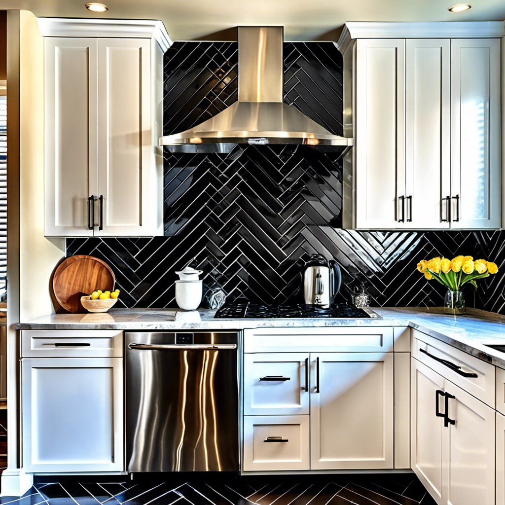 black chevron tile backsplash