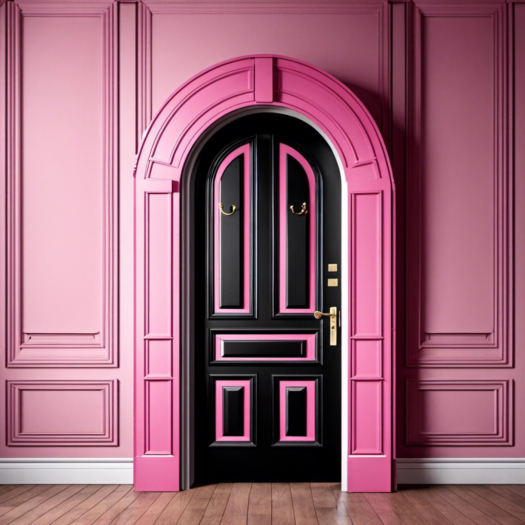 black doors with pink archways