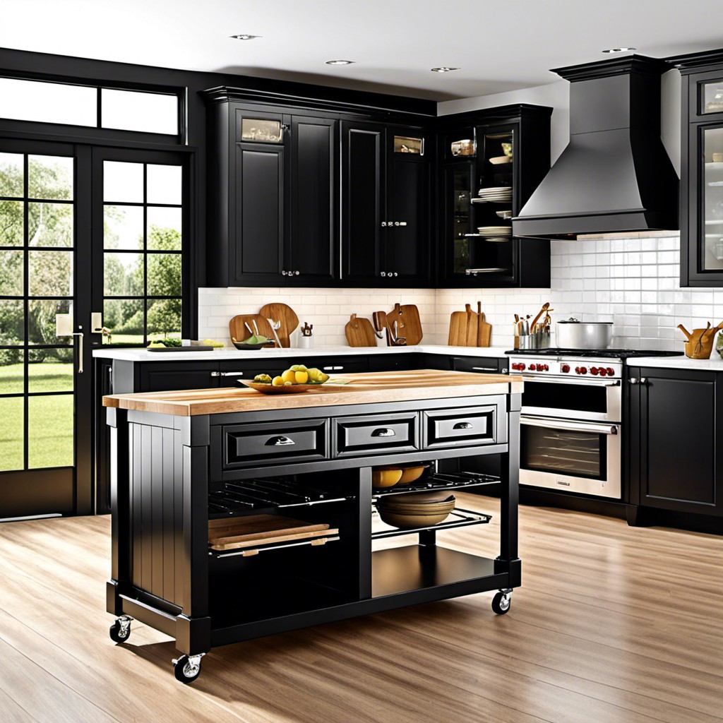 black kitchen island on wheels for flexibility