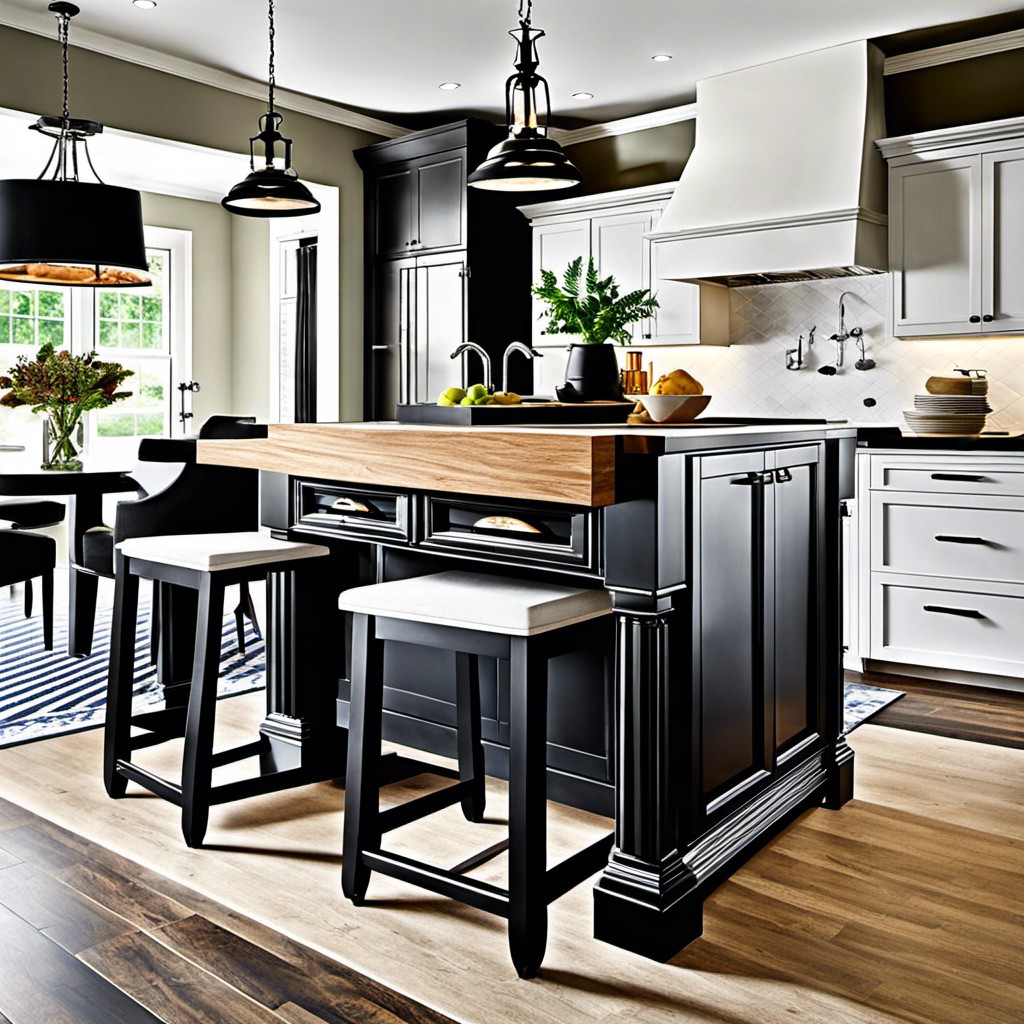 black kitchen island with prep sink