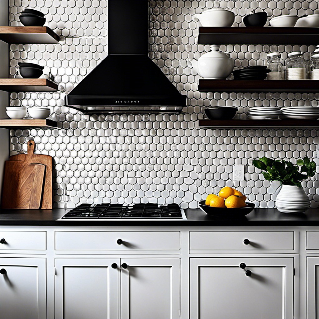 black penny tile backsplash