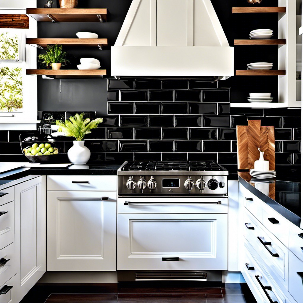 black porcelain tile backsplash