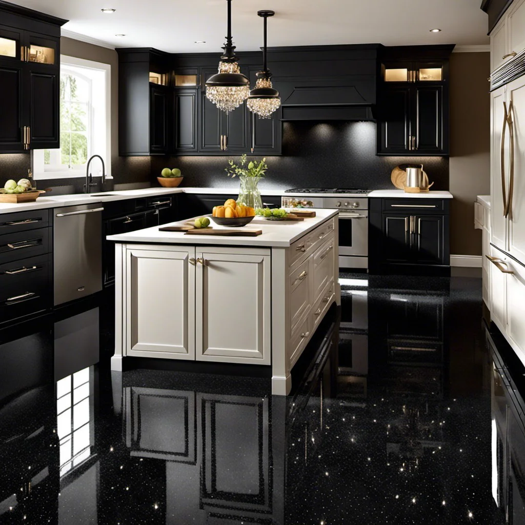 black quartz floor with sparkling effect