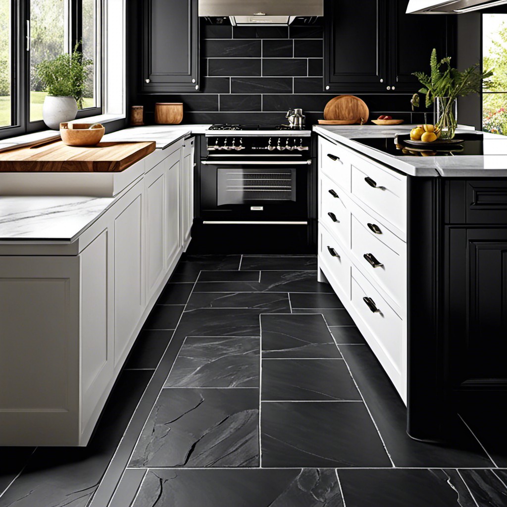 black slate floor with white grout
