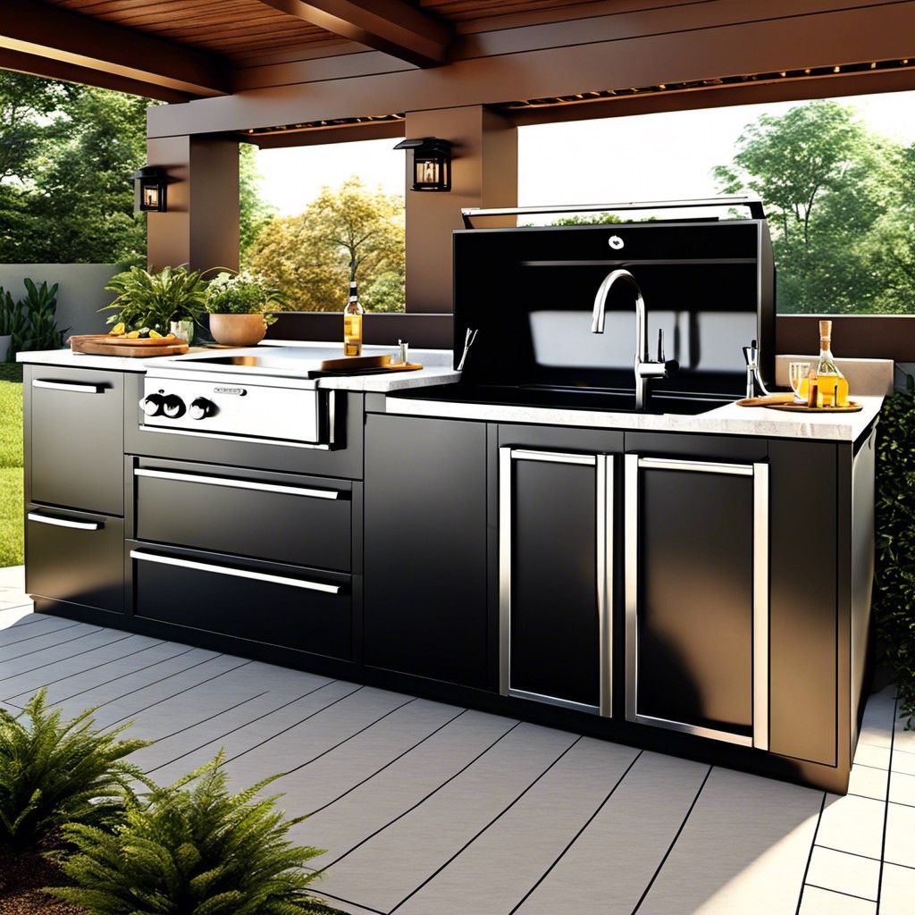 black stainless sink in outdoor kitchen