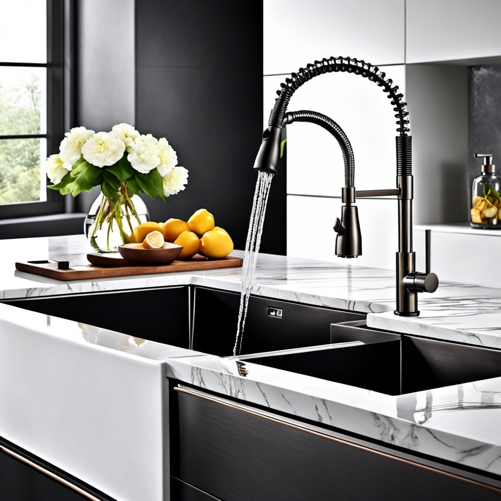 black stainless sink with pull down faucet