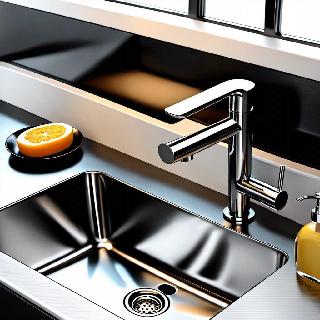 black stainless sink with soap dispenser