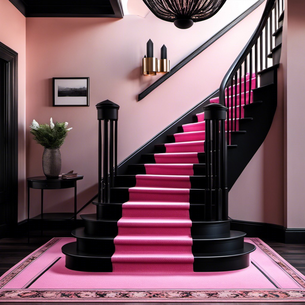 black staircase with pink runner