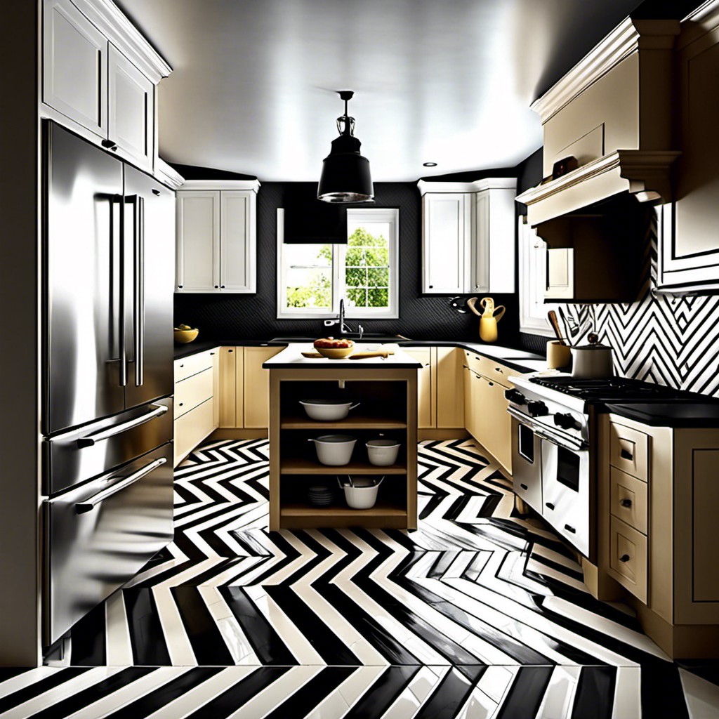 bold black and white zigzag pattern tiles