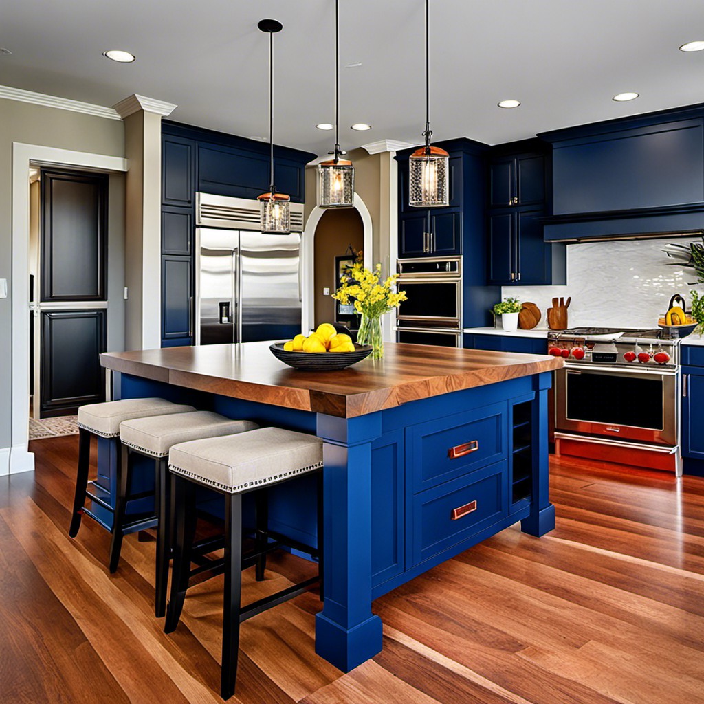 bold colored island as a kitchen focal point