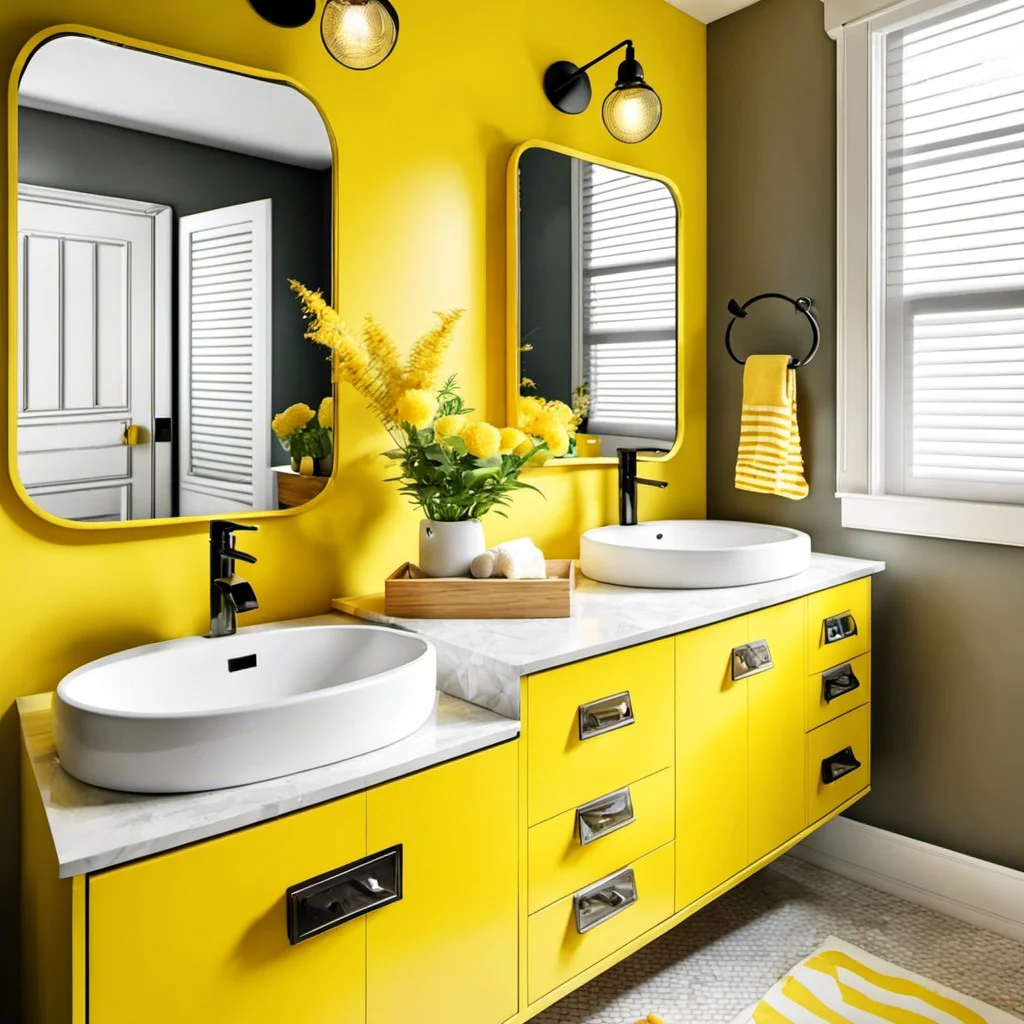 bold sunny yellow vanity for a kids bathroom