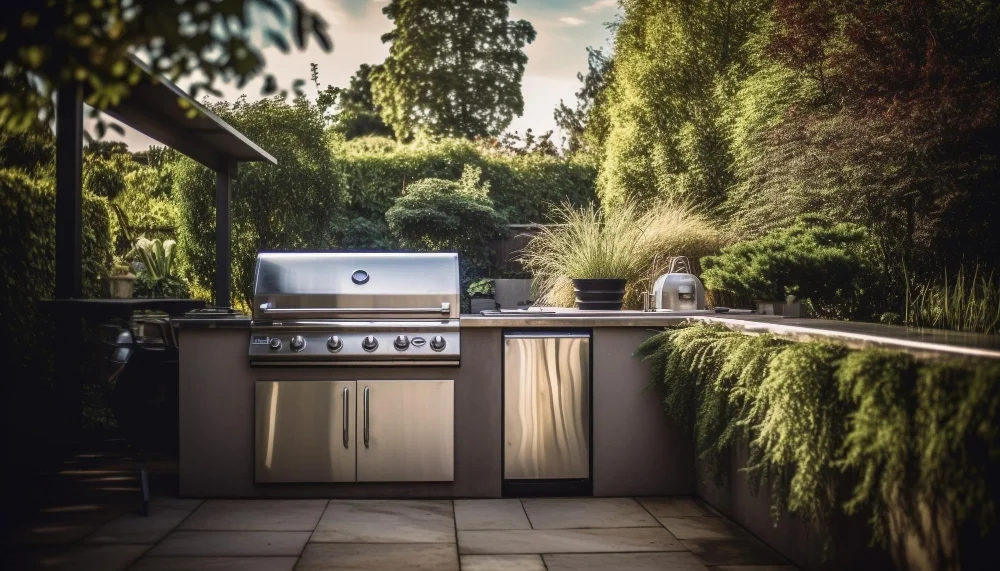 built-in trash outdoor kitchen
