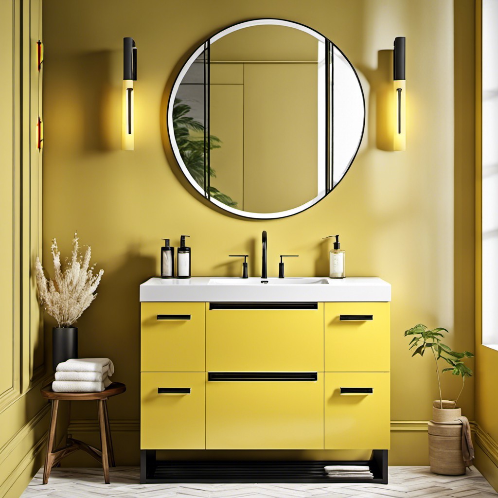 canary yellow modern vanity with white basin