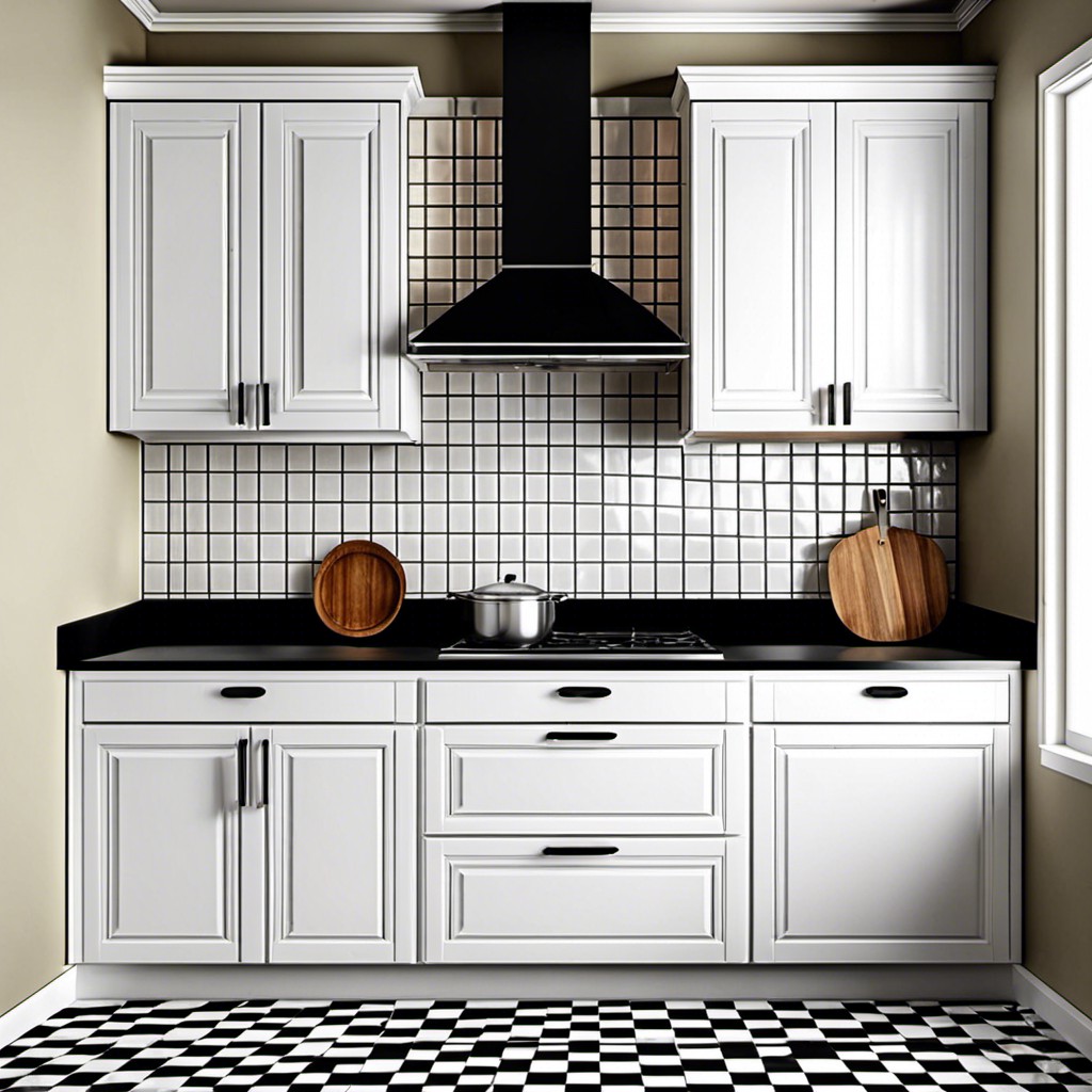 combination of black and white checkered backsplash