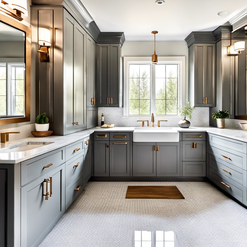 combination of gray lower cabinets and white upper cabinets