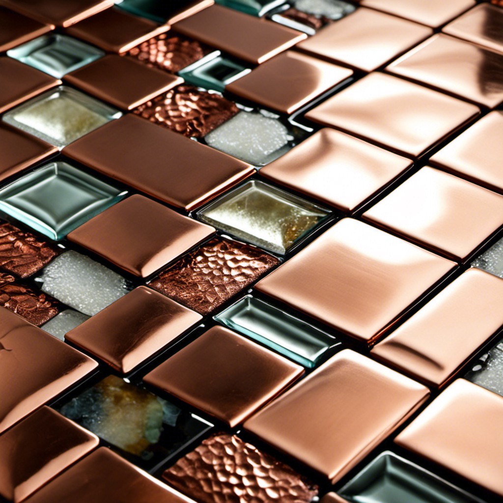 copper and glass mixed tile backsplash