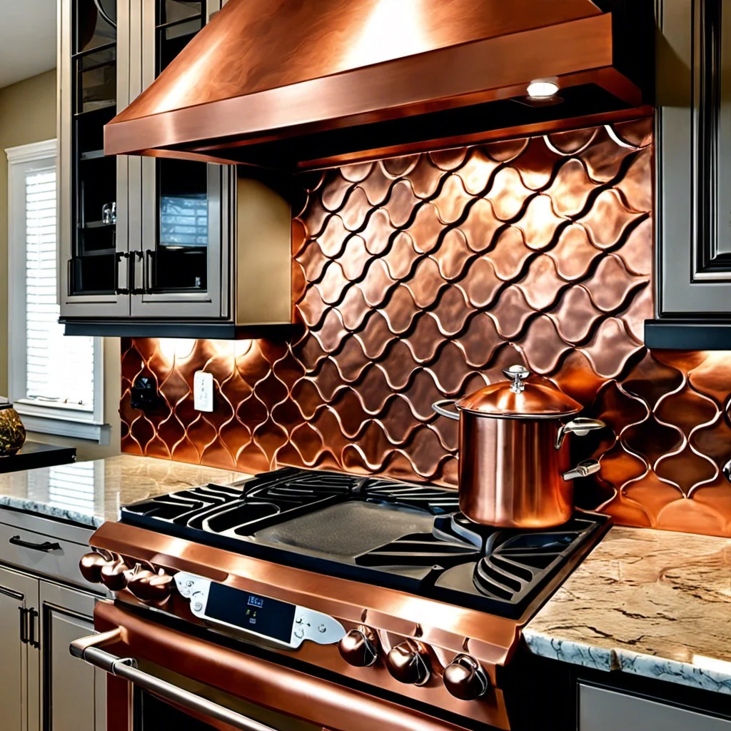 copper backsplash in arabesque design