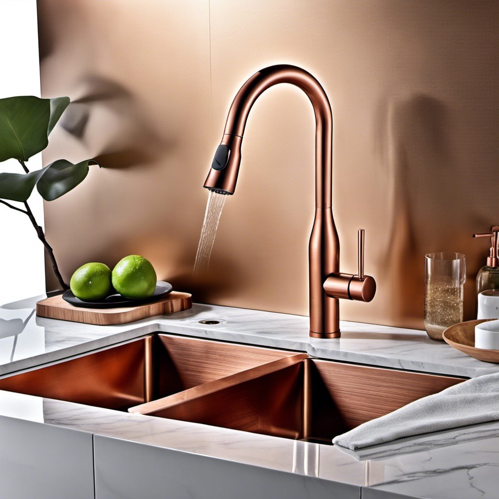 copper faucet and matching sink set