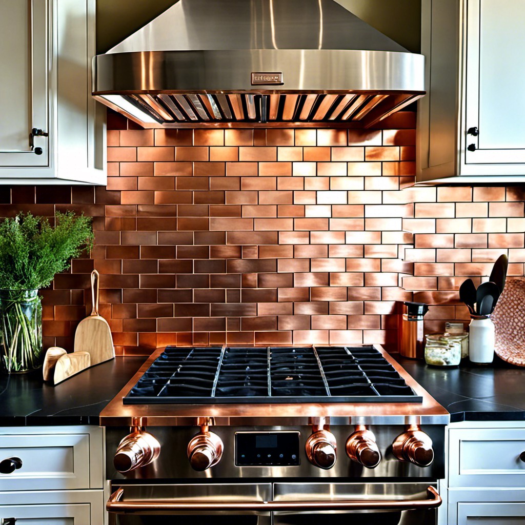 copper subway tile backsplash