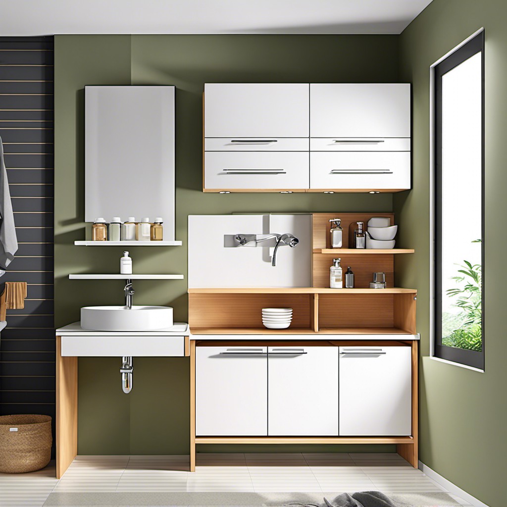 corner sink cabinet with open shelf design