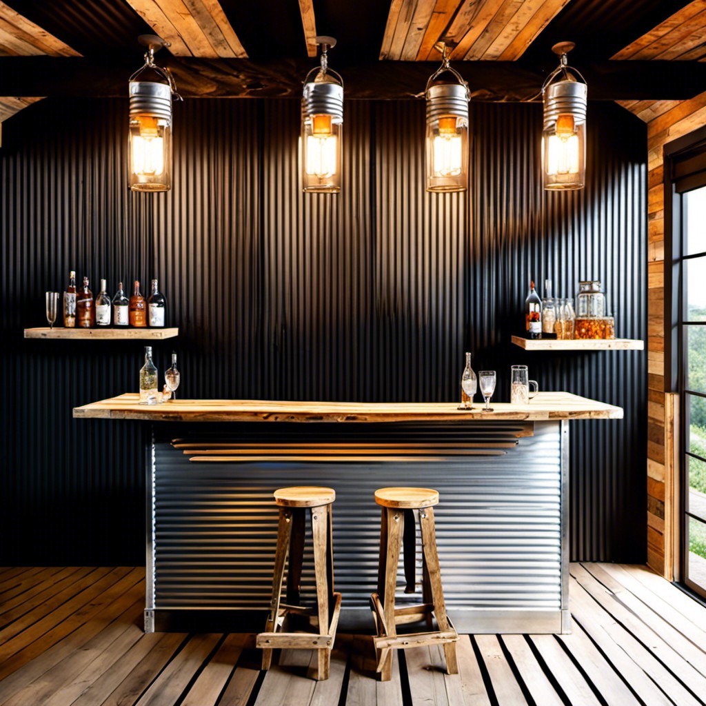 corrugated metal and pallet wood bar