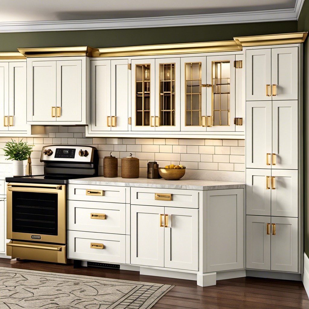 craftsman style white cabinets with gold bin pulls