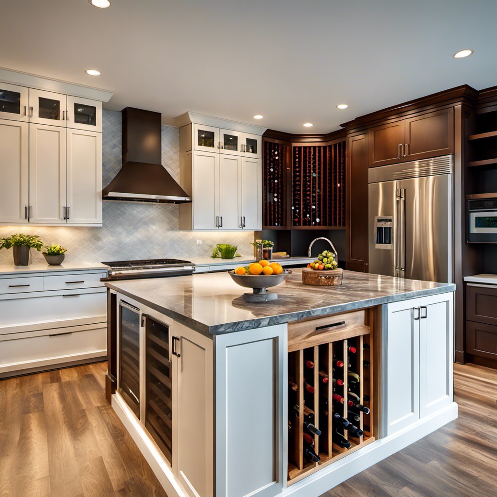 custom built island with an integrated wine rack