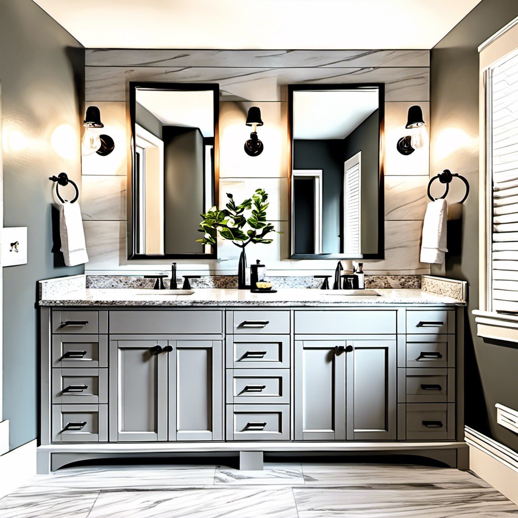 custom light gray vanity with granite top