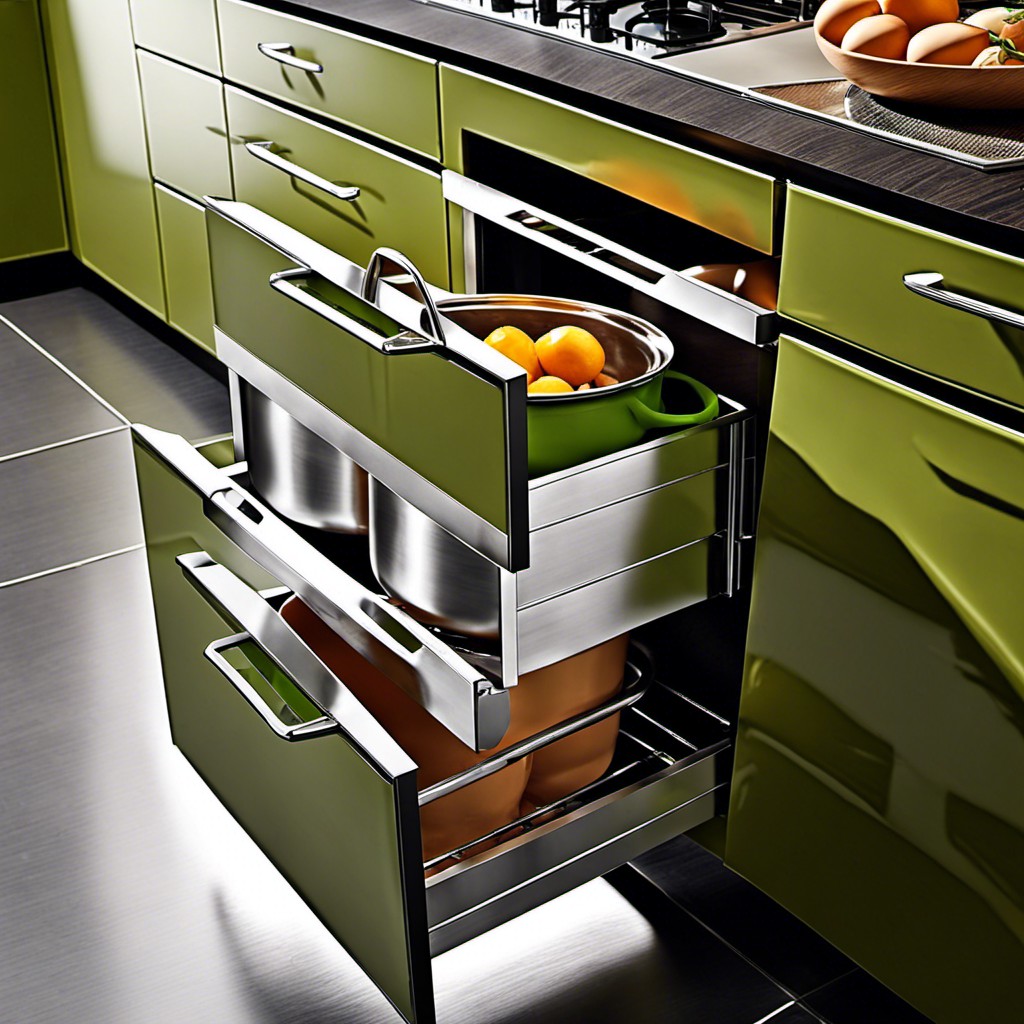 deep pull out drawers for large pots