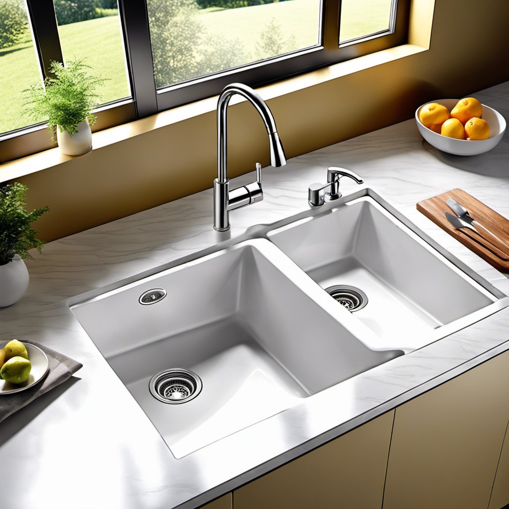 double bowl white kitchen sink