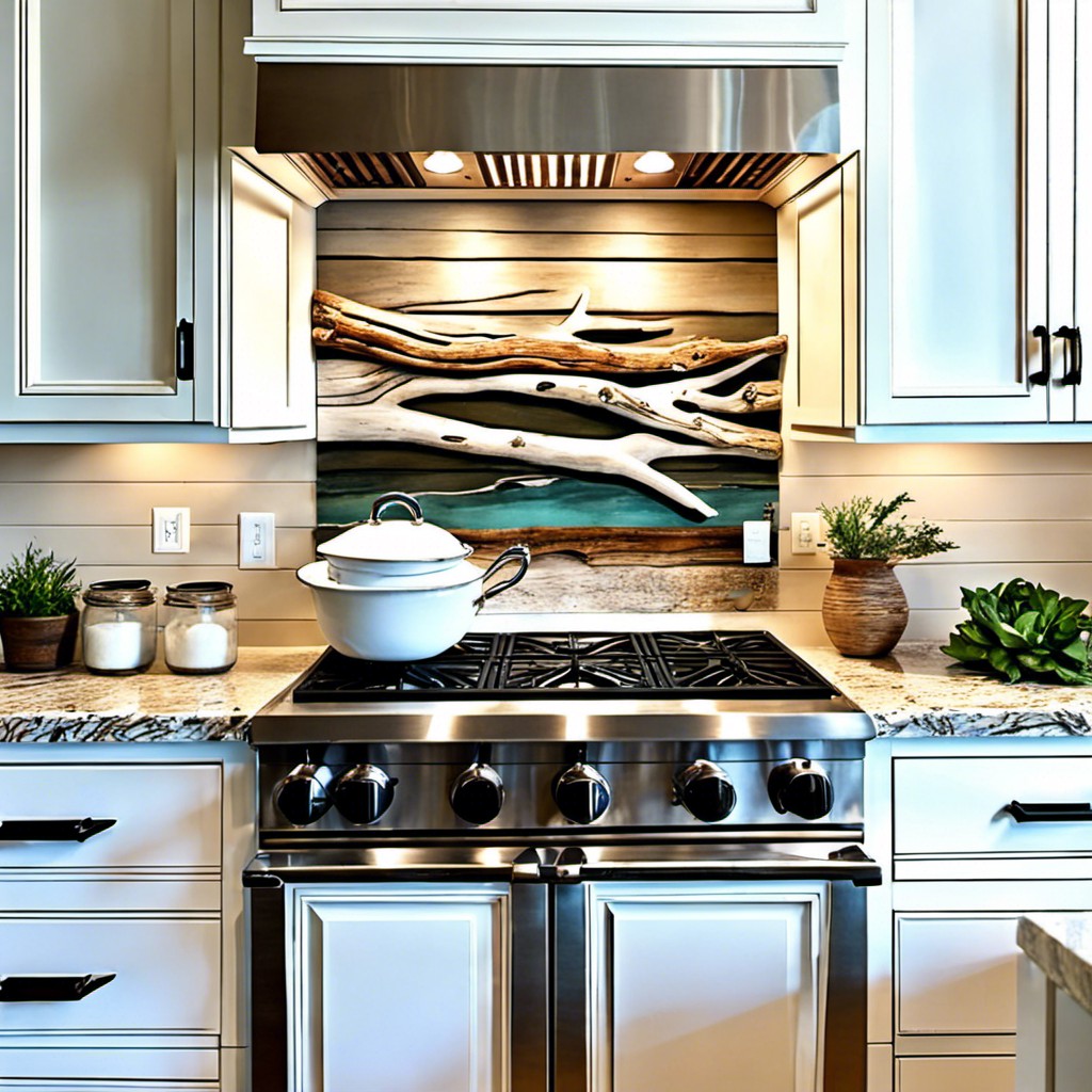 driftwood backsplash for coastal theme