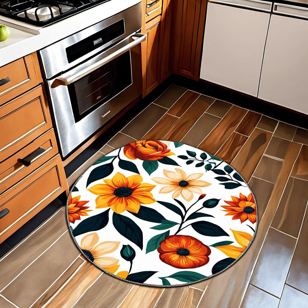 floral pattern circular kitchen mat