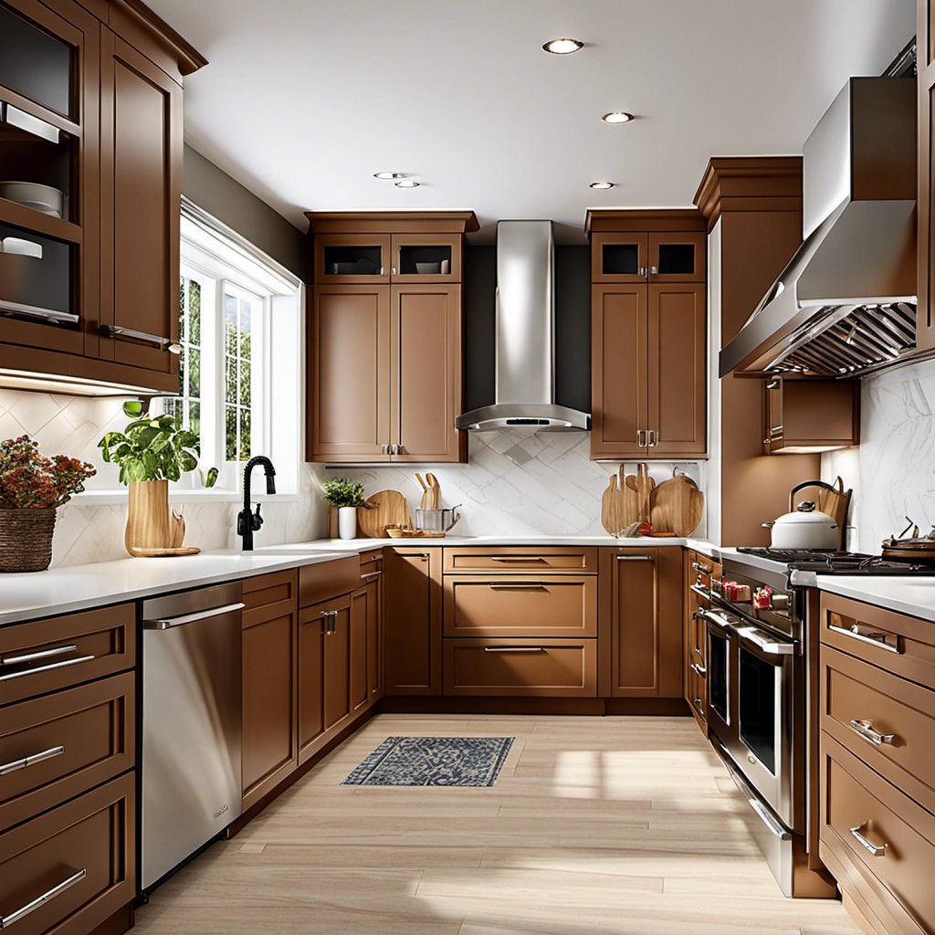 g shaped layout with ceiling mounted range hood