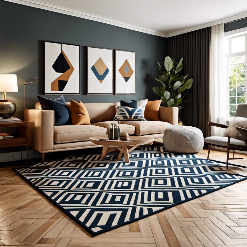 geometric design l shaped rug