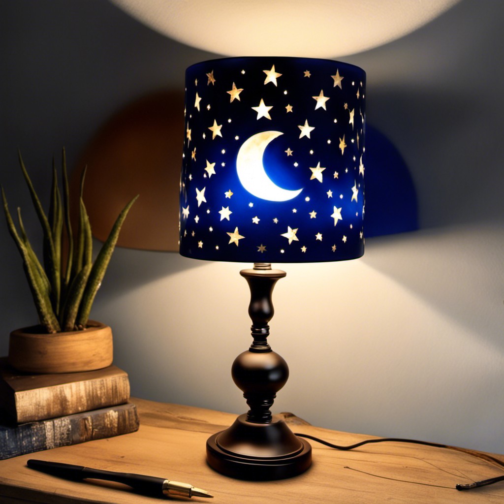 glass lampshade with painted stars and moon