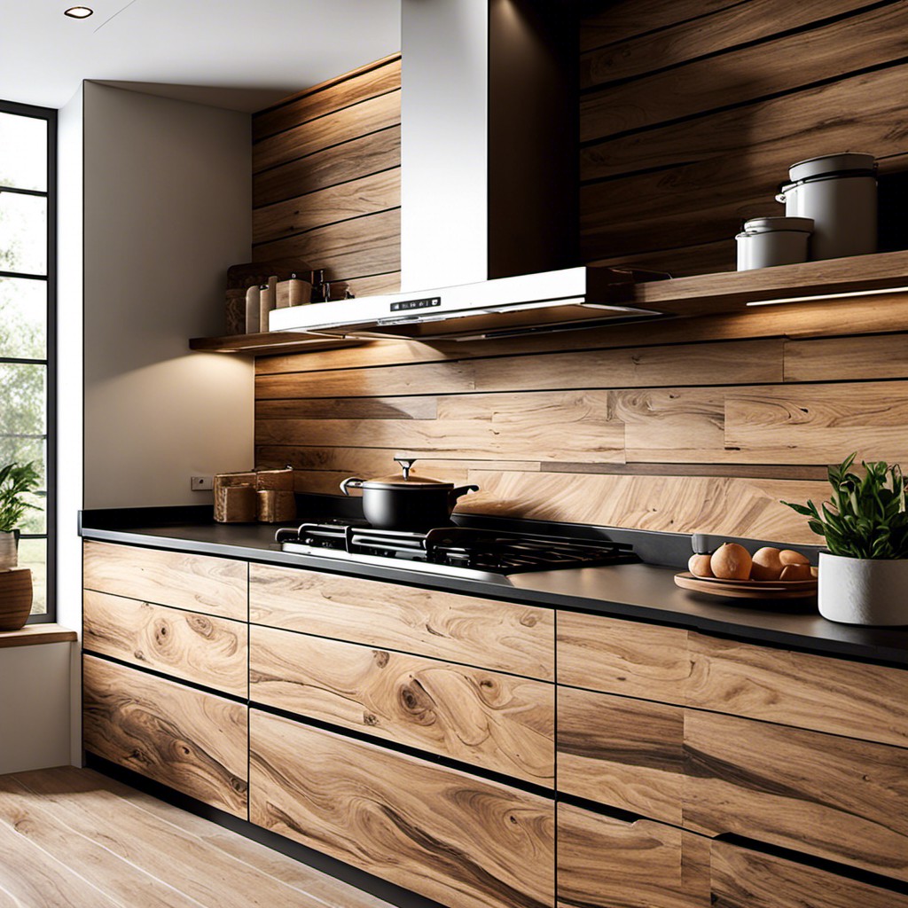 grainy wood backsplash for texture