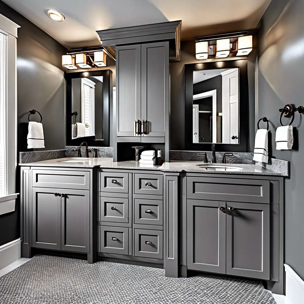 gray cabinets with black granite countertops