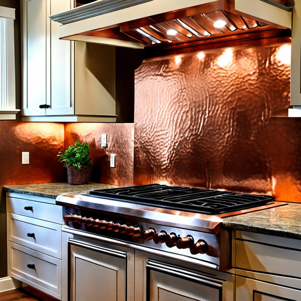 hammered copper sheet backsplash