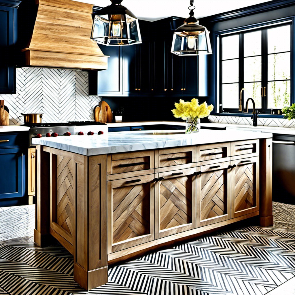 herringbone patterned tile island