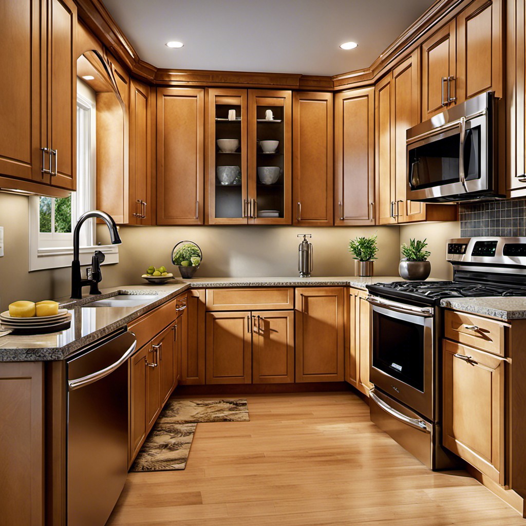 honey maple cabinets and stainless steel appliances